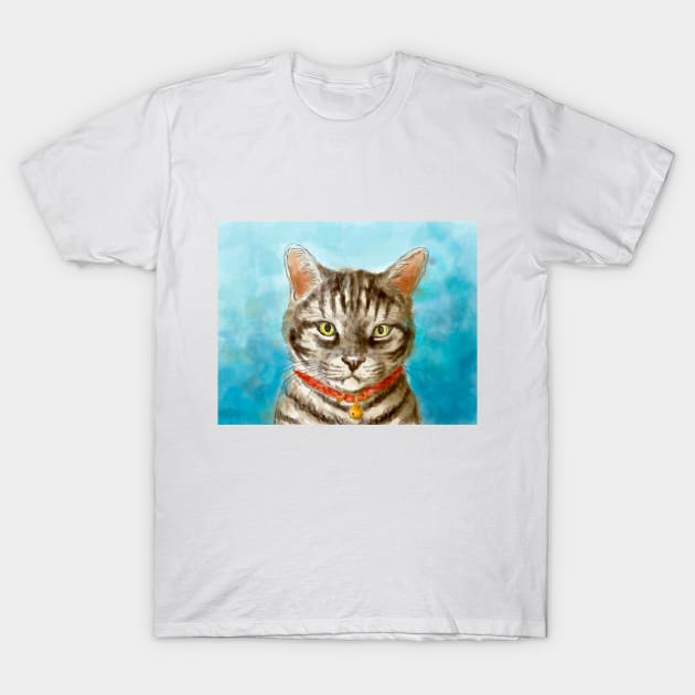 American shorthair cat pet portrait watercolor painting T-Shirt by Nalidsa